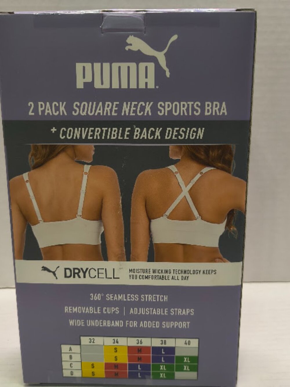 Puma 2 Pack Seamless Sports Bra Square Neck Design Women XL - Picture 3 of 6